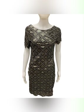 Molly Bracken Black and Gold Sequined Mini Dress Size S